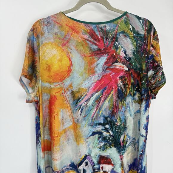 Leoma Lovegrove Tropical Print Shift Dress Stretch Jersey Short Sleeve Size XL - Picture 7 of 11